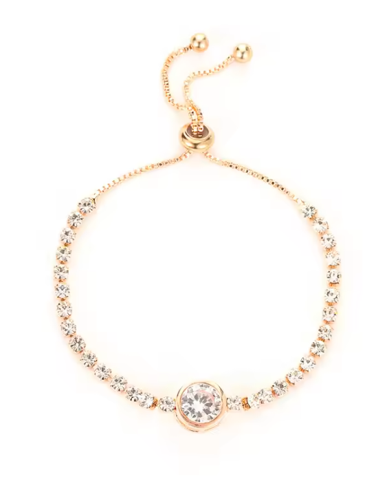 Gold-Plated Rhinestone Bracelet – 18K Gold Adjustable Stainless Steel Jewelry for the Modern Trendsetter
