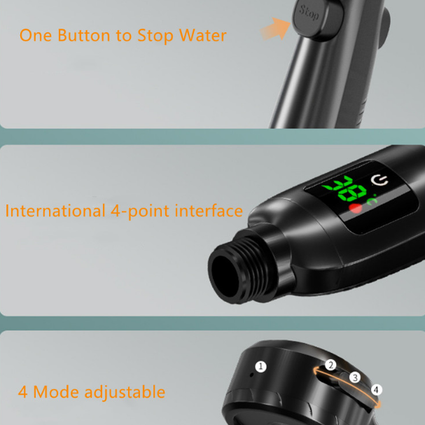 2022 Display LED Shower Head Water Adjustable Style 4Mode High Pressure Shower Head