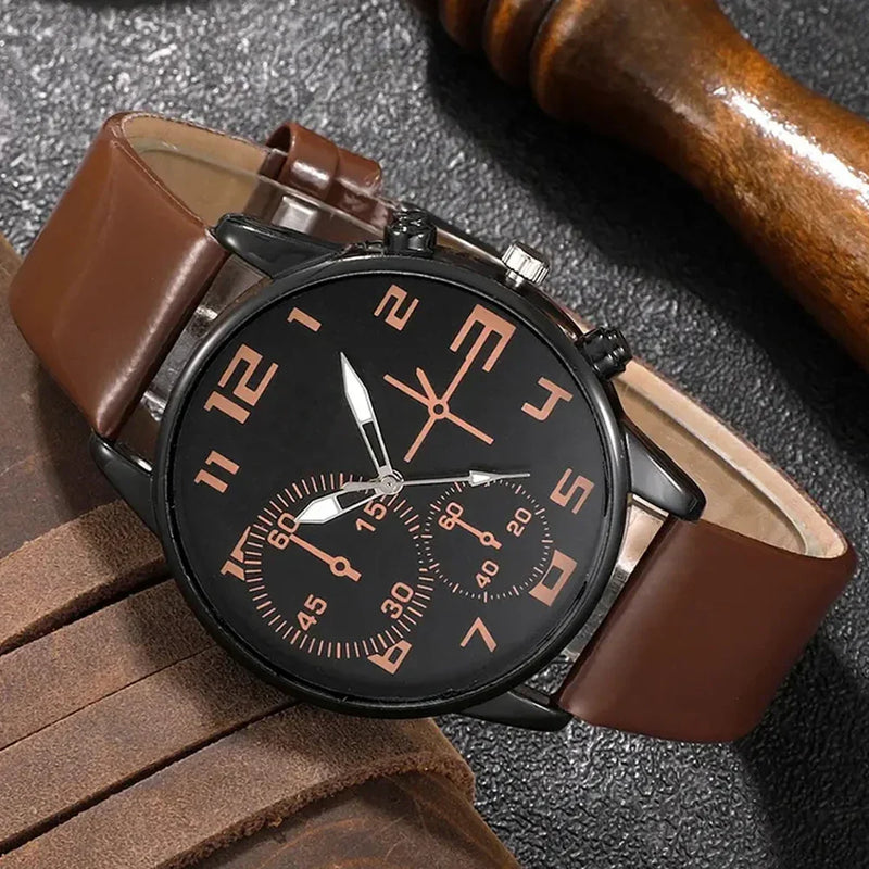 5 Pcs Men's Retro Quartz Watch & Bracelet Set