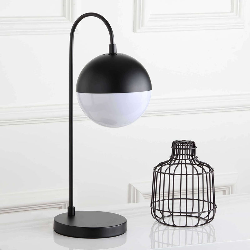 Black Arc Table Lamp with Black/White Sphere Shade - Alforyo