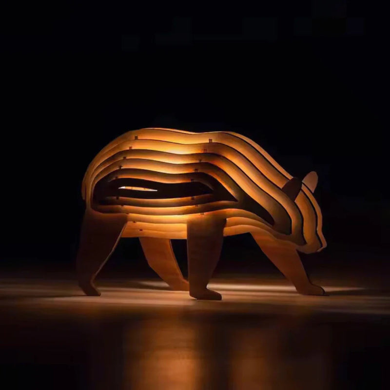 Wooden 3D Animal Lamp – Interactive DIY Night Light