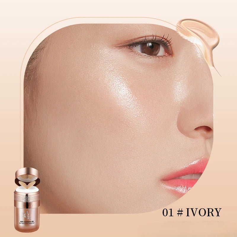 Air Cushion BB Cream with Butterfly Puff – Full-Coverage, Moisturizing, Waterproof Foundation for Flawless, Oil-Free Glowing Skin