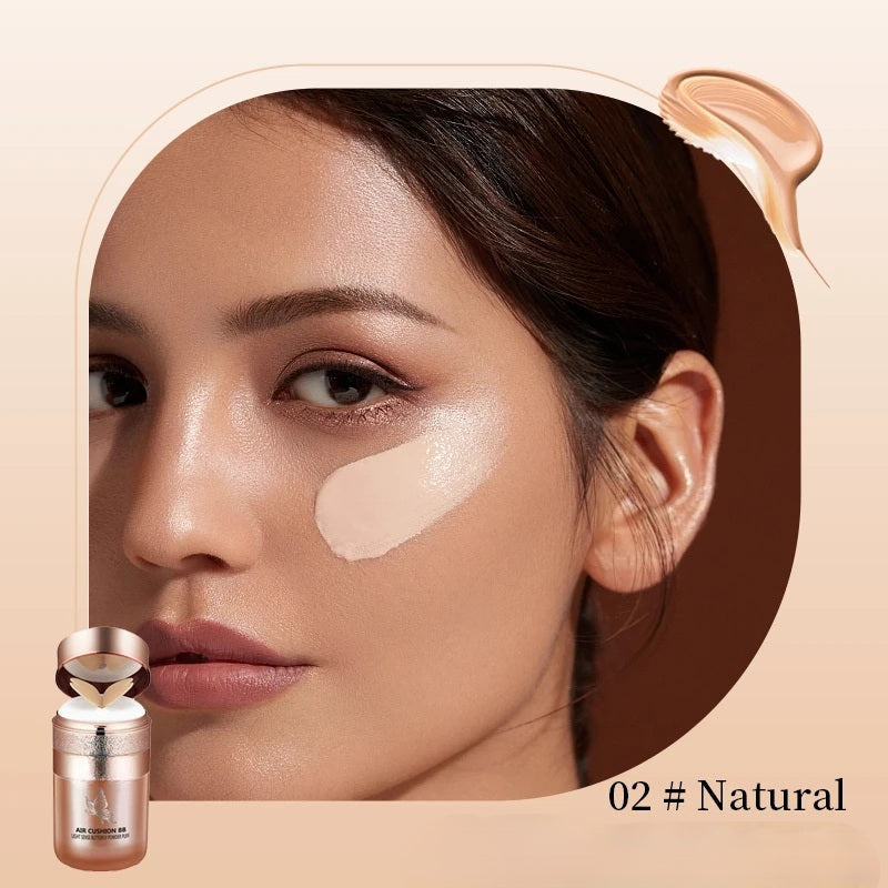 Air Cushion BB Cream with Butterfly Puff – Full-Coverage, Moisturizing, Waterproof Foundation for Flawless, Oil-Free Glowing Skin