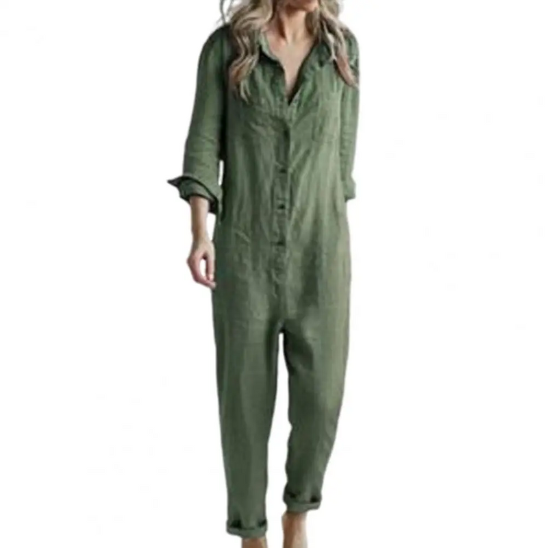 Work Overalls Jumpsuit – Long Sleeve Lapel Collar Cargo Pants for a Fashion-Forward Look