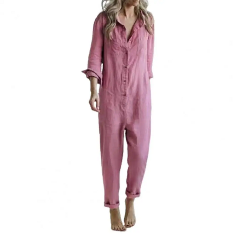 Work Overalls Jumpsuit – Long Sleeve Lapel Collar Cargo Pants for a Fashion-Forward Look