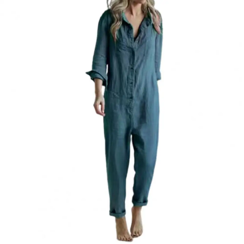 Work Overalls Jumpsuit – Long Sleeve Lapel Collar Cargo Pants for a Fashion-Forward Look