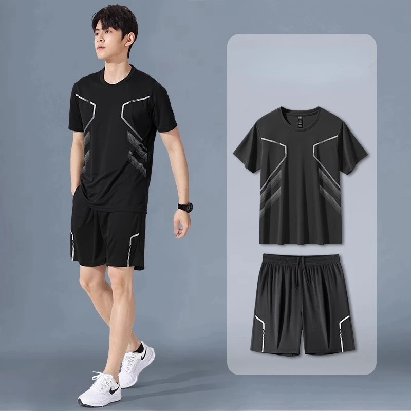 Breathable Shortsleeve Ice Silk Men’s Sportswear Set – Quick-Dry, Sweat-Wicking Running Outfit for Summer, Basketball & Fitness