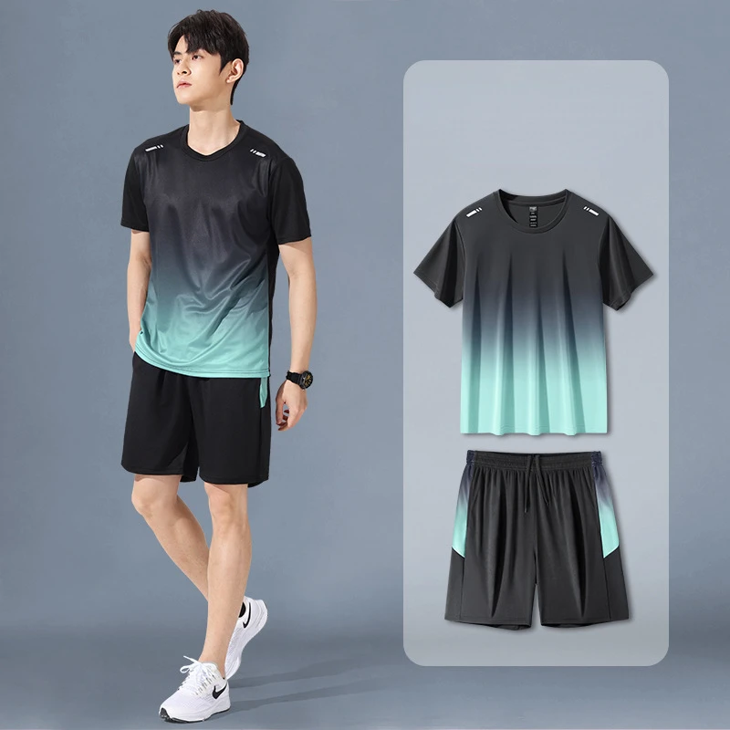Breathable Shortsleeve Ice Silk Men’s Sportswear Set – Quick-Dry, Sweat-Wicking Running Outfit for Summer, Basketball & Fitness