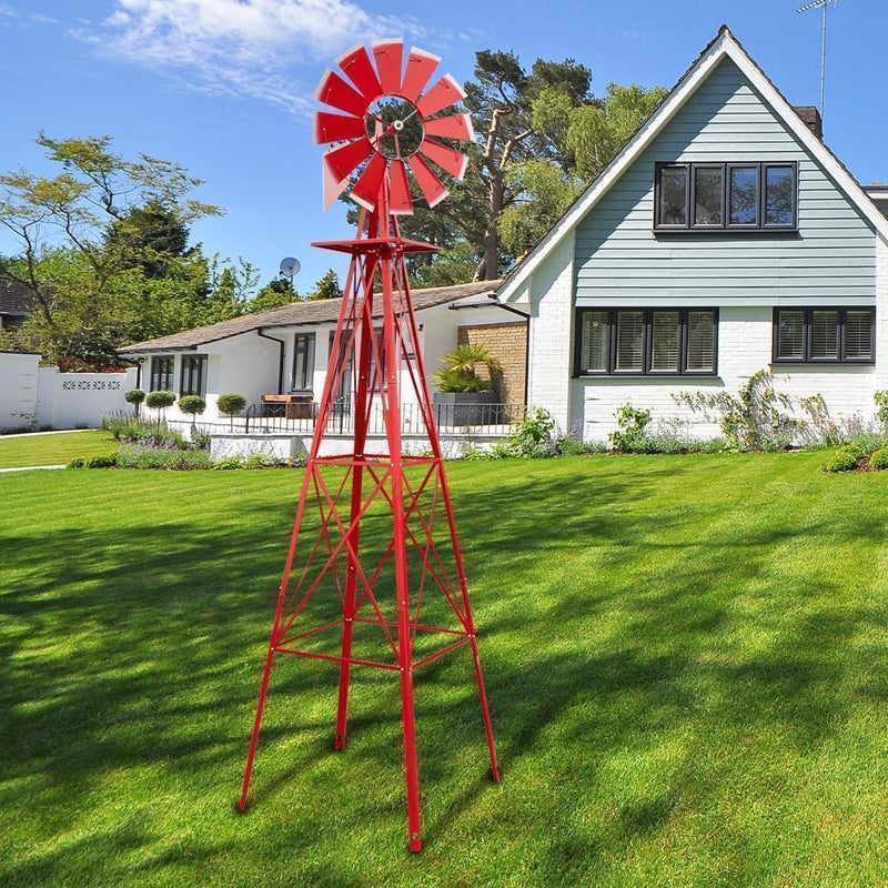 Garden Windmill 8FT Yard Metal Ornamental Wind Mill Weather Resistant Decoration