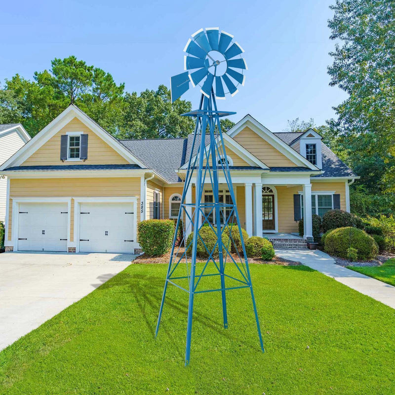 Garden Windmill 8FT Yard Metal Ornamental Wind Mill Weather Resistant Decoration