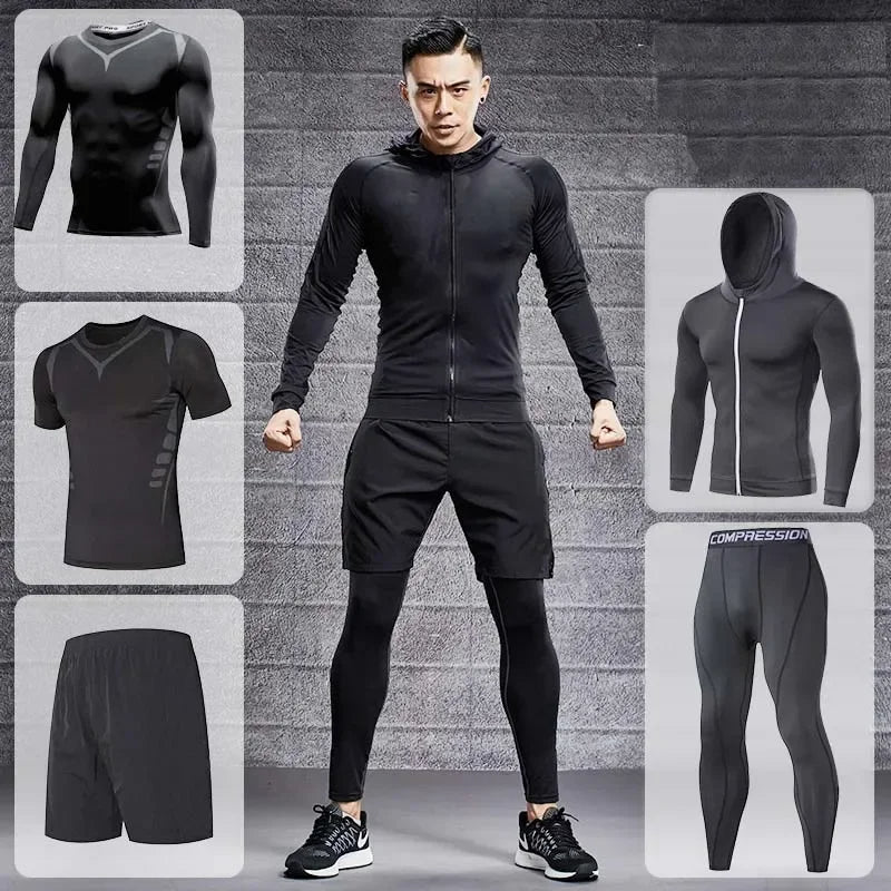Men’s Fitness Compression Tracksuit Set – Sportswear with Leggings, Sweatpants & Rash Guard for Intense Training & Gym Performance