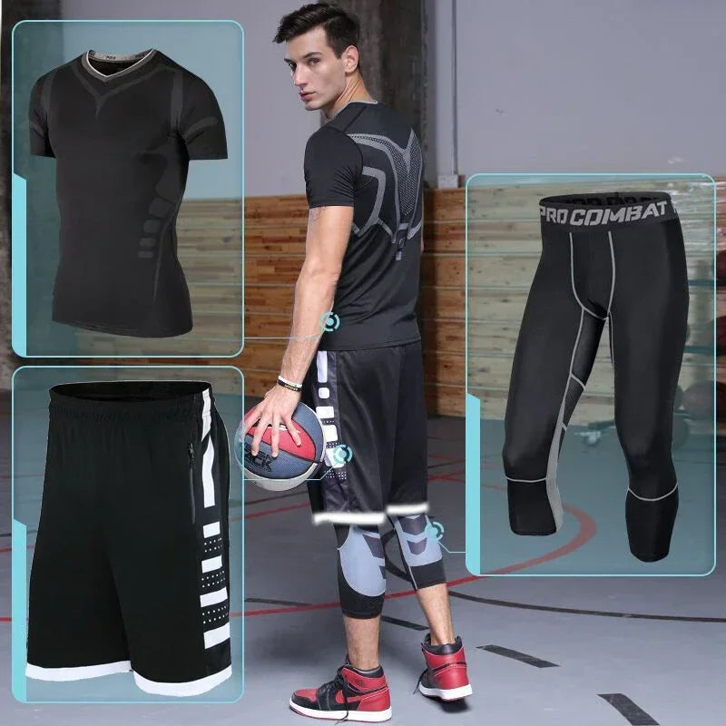 Men’s Fitness Compression Tracksuit Set – Sportswear with Leggings, Sweatpants & Rash Guard for Intense Training & Gym Performance