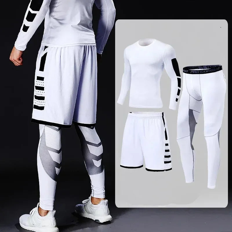 Men’s Fitness Compression Tracksuit Set – Sportswear with Leggings, Sweatpants & Rash Guard for Intense Training & Gym Performance