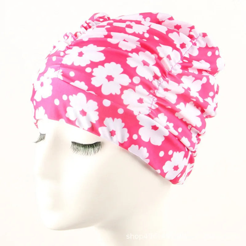 Stylish Stretch Nylon Swimming Cap – Elastic Turban-Style Swim Hat for Women, Girls & Long Hair Comfort in Pool or Spa