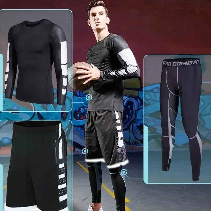 Men’s Fitness Compression Tracksuit Set – Sportswear with Leggings, Sweatpants & Rash Guard for Intense Training & Gym Performance