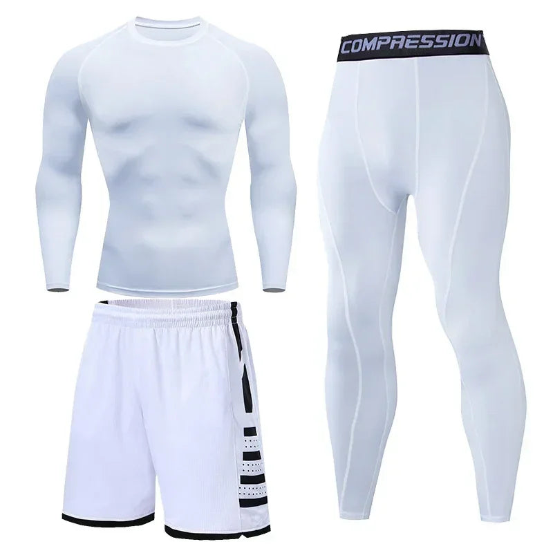Men’s Fitness Compression Tracksuit Set – Sportswear with Leggings, Sweatpants & Rash Guard for Intense Training & Gym Performance