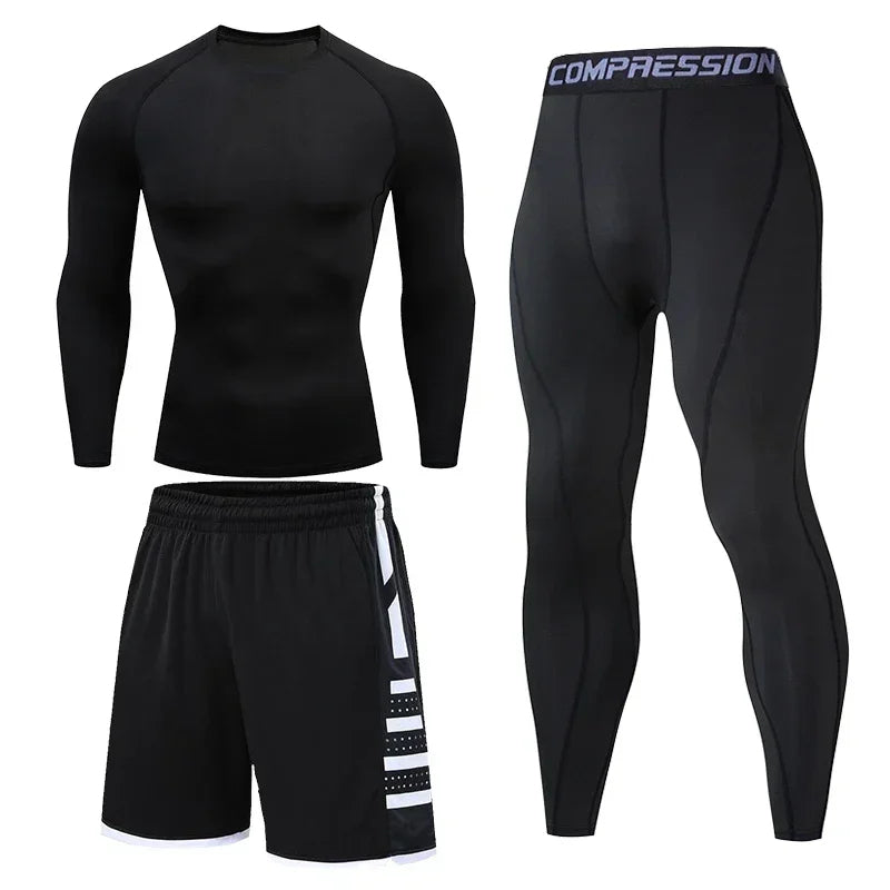 Men’s Fitness Compression Tracksuit Set – Sportswear with Leggings, Sweatpants & Rash Guard for Intense Training & Gym Performance