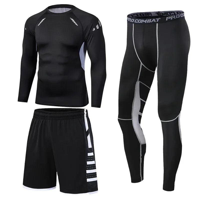 Men’s Fitness Compression Tracksuit Set – Sportswear with Leggings, Sweatpants & Rash Guard for Intense Training & Gym Performance