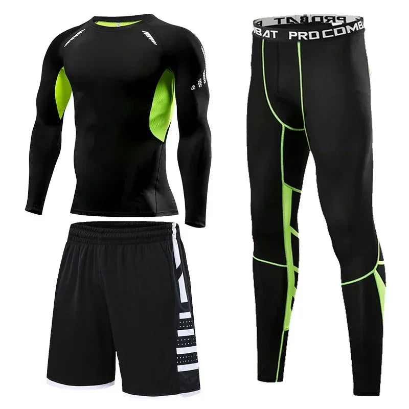 Men’s Fitness Compression Tracksuit Set – Sportswear with Leggings, Sweatpants & Rash Guard for Intense Training & Gym Performance