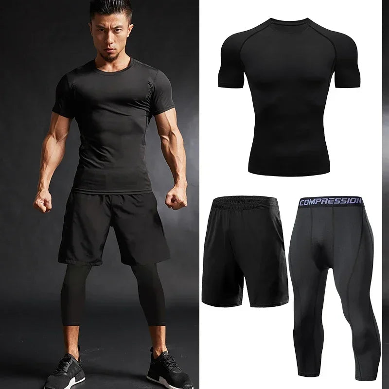 Men’s Fitness Compression Tracksuit Set – Sportswear with Leggings, Sweatpants & Rash Guard for Intense Training & Gym Performance