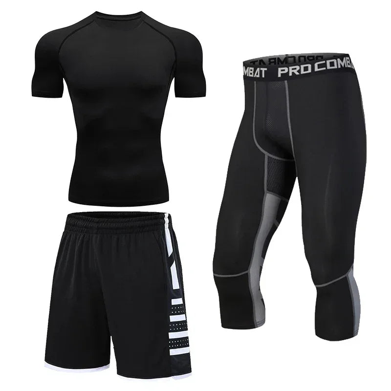 Men’s Fitness Compression Tracksuit Set – Sportswear with Leggings, Sweatpants & Rash Guard for Intense Training & Gym Performance