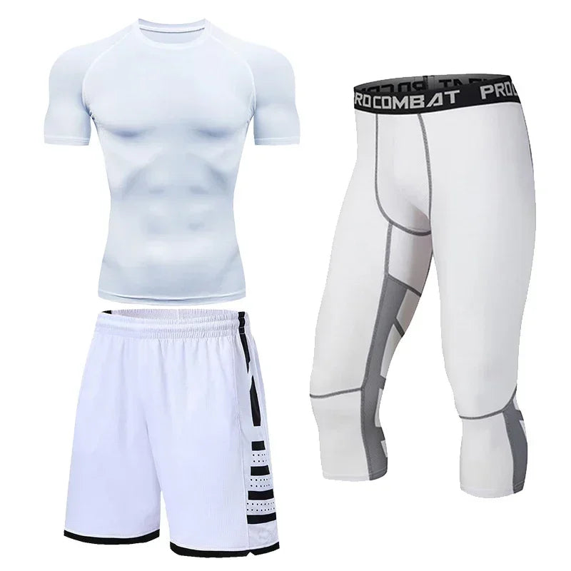 Men’s Fitness Compression Tracksuit Set – Sportswear with Leggings, Sweatpants & Rash Guard for Intense Training & Gym Performance