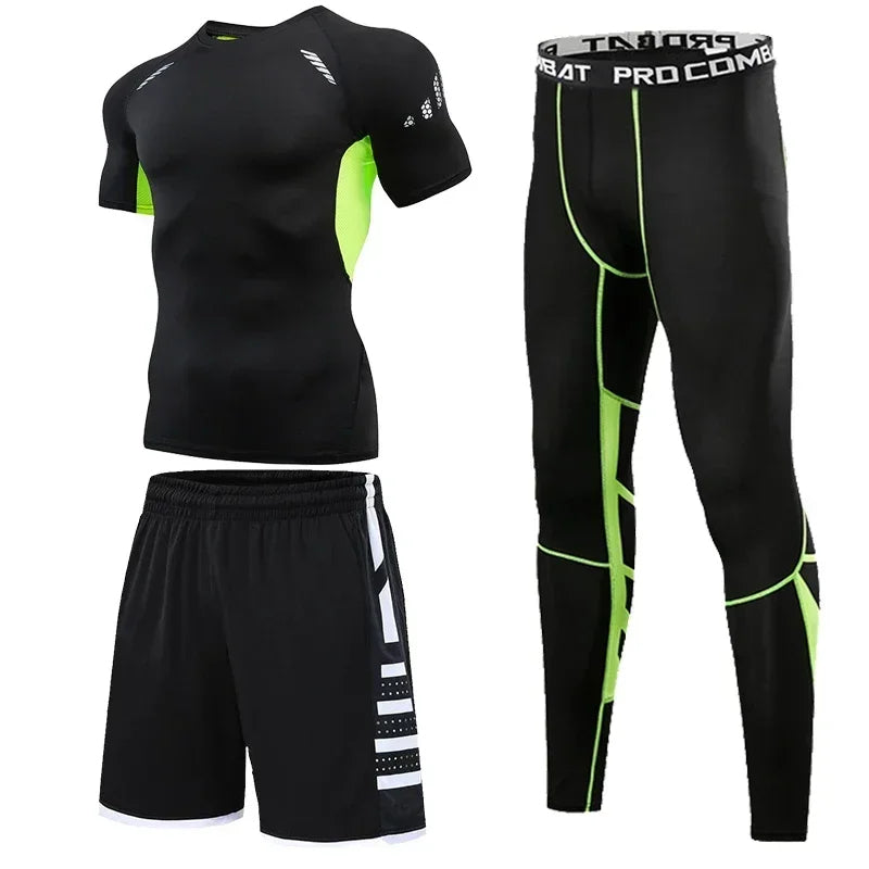 Men’s Fitness Compression Tracksuit Set – Sportswear with Leggings, Sweatpants & Rash Guard for Intense Training & Gym Performance