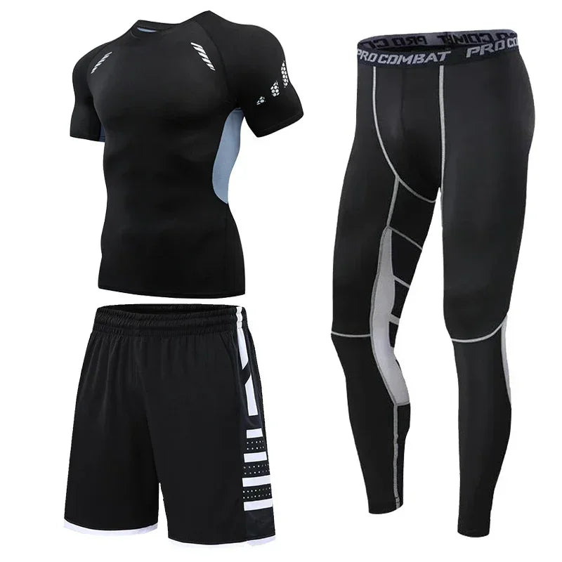 Men’s Fitness Compression Tracksuit Set – Sportswear with Leggings, Sweatpants & Rash Guard for Intense Training & Gym Performance