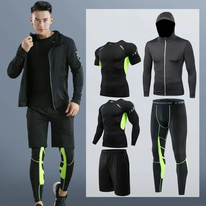 Men’s Fitness Compression Tracksuit Set – Sportswear with Leggings, Sweatpants & Rash Guard for Intense Training & Gym Performance