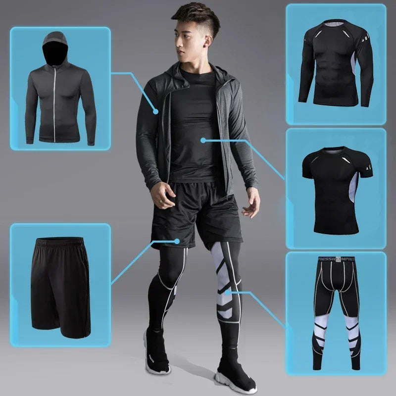Men’s Fitness Compression Tracksuit Set – Sportswear with Leggings, Sweatpants & Rash Guard for Intense Training & Gym Performance