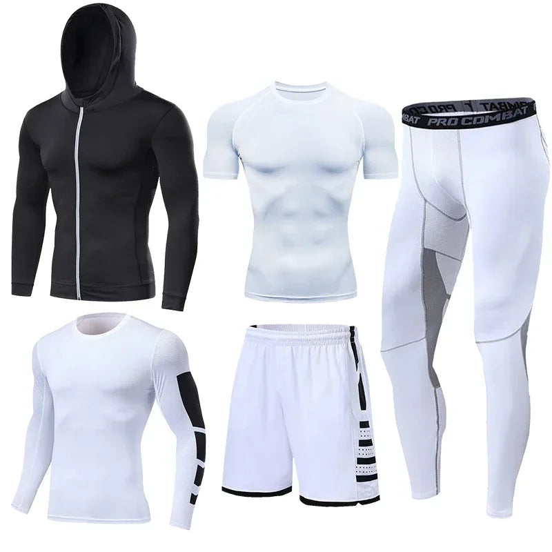 Men’s Fitness Compression Tracksuit Set – Sportswear with Leggings, Sweatpants & Rash Guard for Intense Training & Gym Performance