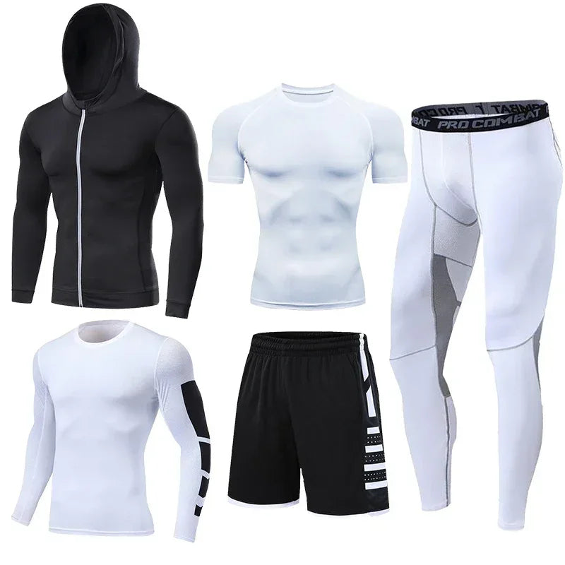 Men’s Fitness Compression Tracksuit Set – Sportswear with Leggings, Sweatpants & Rash Guard for Intense Training & Gym Performance