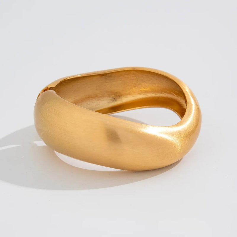 Chunky Water Drop Bangle - Bold Gold Open Cuff with Irregular Wave Design