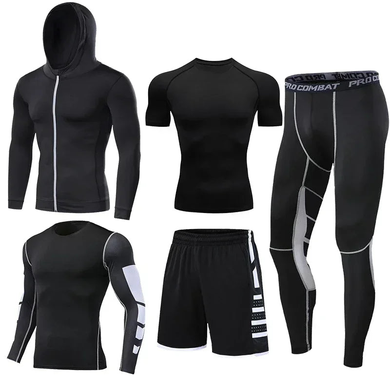 Men’s Fitness Compression Tracksuit Set – Sportswear with Leggings, Sweatpants & Rash Guard for Intense Training & Gym Performance
