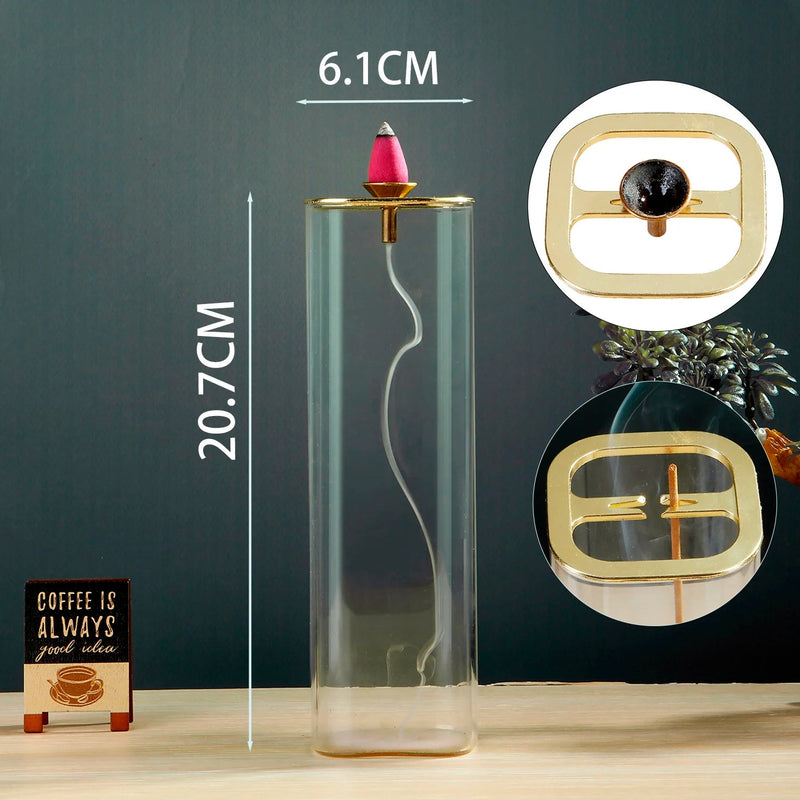 Modern Glass Incense Burner with Catcher - Elegant Anti-Ash Design for Home Yoga Decor