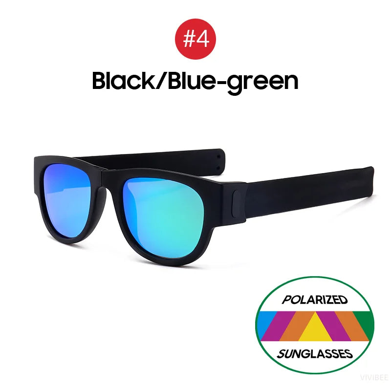 Folding Slap Sunglasses – Trendy Polarized Shades for Men with Mirror Finish and Wristband-Style Folding Innovation