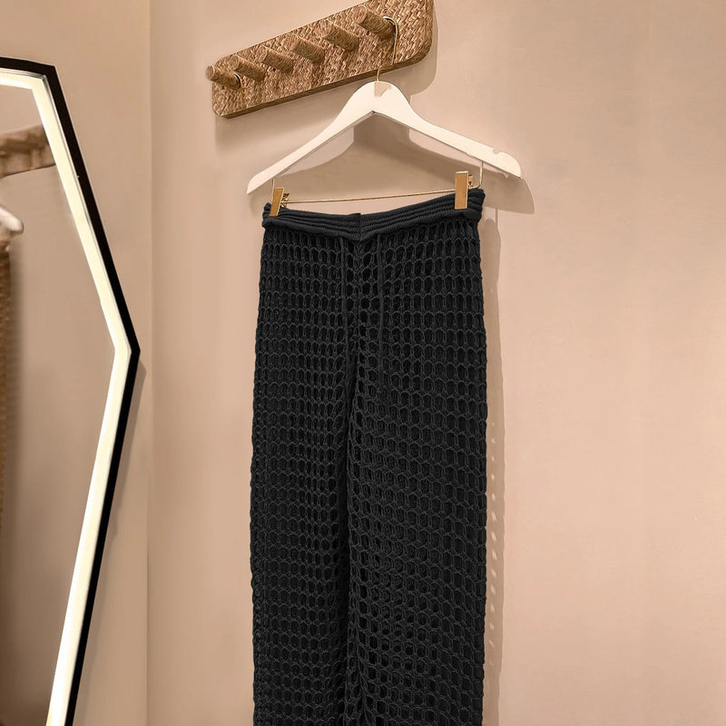 Sexy Lace Crochet Bikini Cover-Up – Beach Pants Swimwear Tunic with Hollow Out Design for Summer Poolside & Seaside Glam
