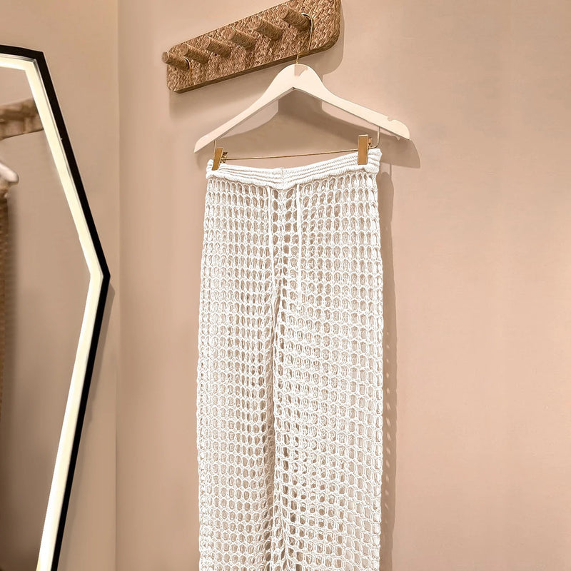 Sexy Lace Crochet Bikini Cover-Up – Beach Pants Swimwear Tunic with Hollow Out Design for Summer Poolside & Seaside Glam