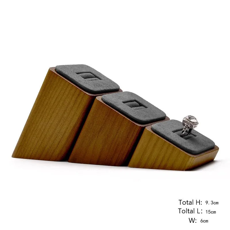 Wooden Ring Display Stand – 3-Piece Solid Wood Wedding Set Showcases Jewelry Elegantly with Rustic Charm and Timeless Appeal