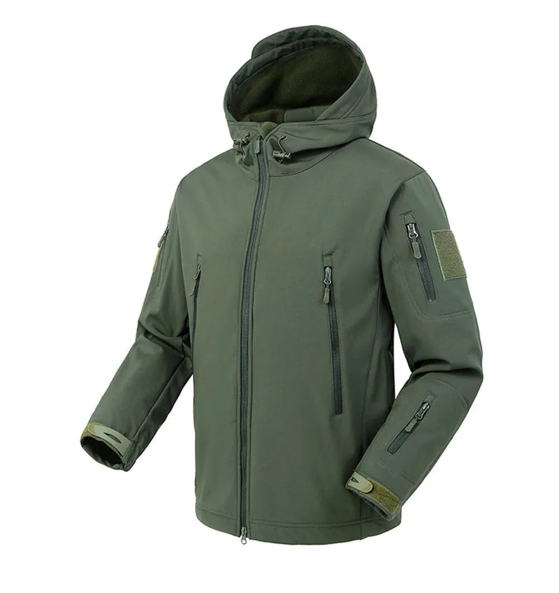 Tactical Military Shark Skin Jacket – Waterproof Softshell Combat Bomber Coat with Hood for Outdoor, Hiking, or Army Gear