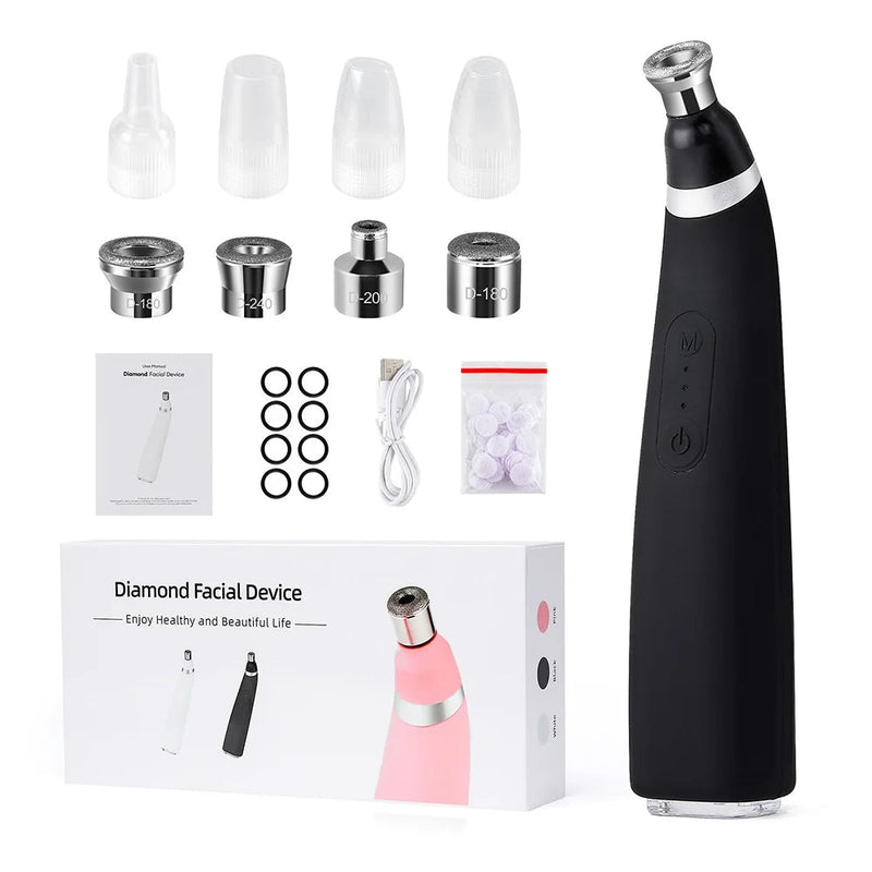 Diamond Microdermabrasion Facial Device - Portable Exfoliation Vacuum for Deep Cleaning, Blackhead Removal, and Glowing Skin Care