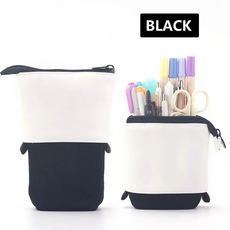 PU Pop-up Bag Pencil Holder - Corduroy Standing Stationery Organizer Case with Zipper, Stylish Gift for Boys, Girls, and Students
