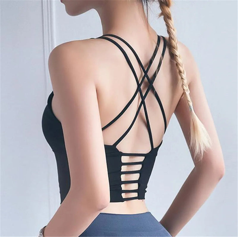 Nylon Cross Back Yoga Bra – Light Support, Quick-Dry Sport Top for Running, Pilates, and Everyday Fitness in Style