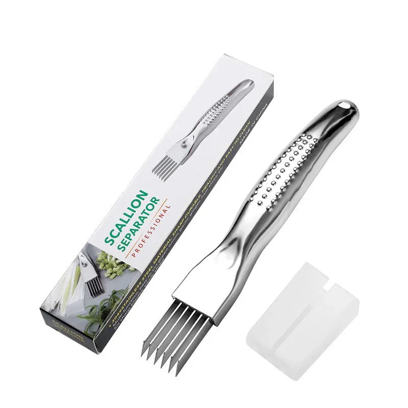 Curved Handle Scallion Slicer – 304 Stainless Steel Onion Knife for Effortless Vegetable Shredding and Fast Kitchen Preparation