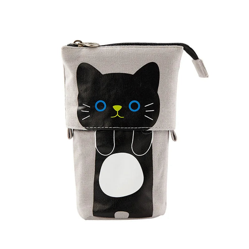 PU Pop-up Bag Pencil Holder - Corduroy Standing Stationery Organizer Case with Zipper, Stylish Gift for Boys, Girls, and Students