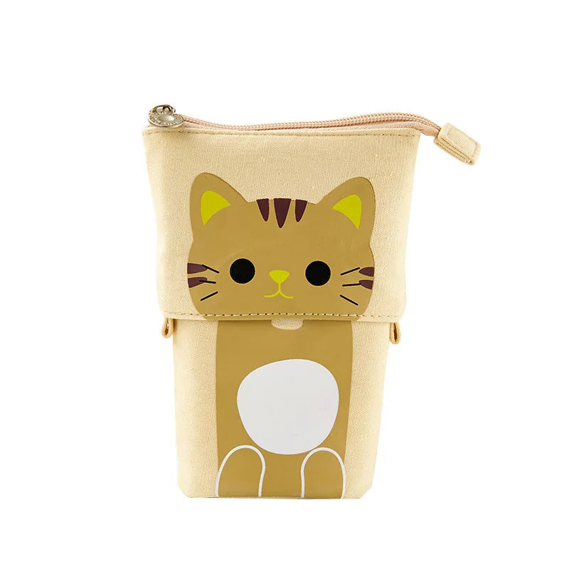 PU Pop-up Bag Pencil Holder - Corduroy Standing Stationery Organizer Case with Zipper, Stylish Gift for Boys, Girls, and Students
