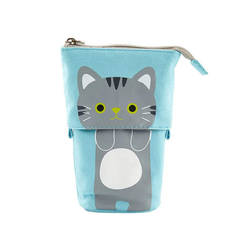 PU Pop-up Bag Pencil Holder - Corduroy Standing Stationery Organizer Case with Zipper, Stylish Gift for Boys, Girls, and Students