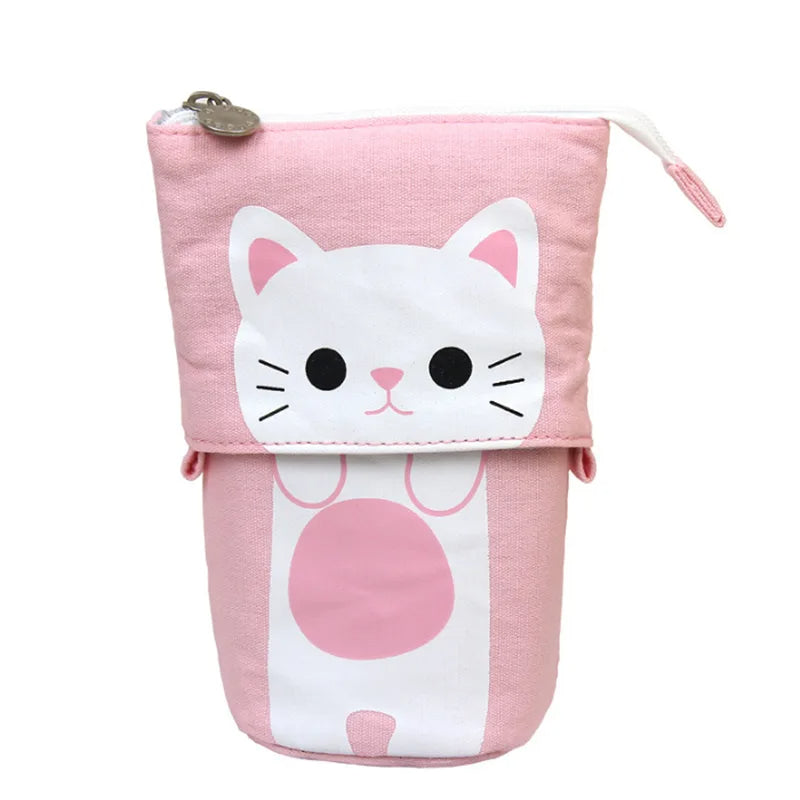 PU Pop-up Bag Pencil Holder - Corduroy Standing Stationery Organizer Case with Zipper, Stylish Gift for Boys, Girls, and Students