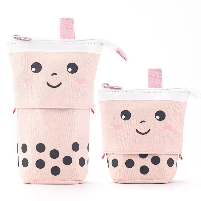 PU Pop-up Bag Pencil Holder - Corduroy Standing Stationery Organizer Case with Zipper, Stylish Gift for Boys, Girls, and Students