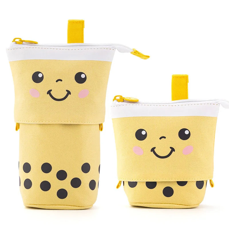 PU Pop-up Bag Pencil Holder - Corduroy Standing Stationery Organizer Case with Zipper, Stylish Gift for Boys, Girls, and Students